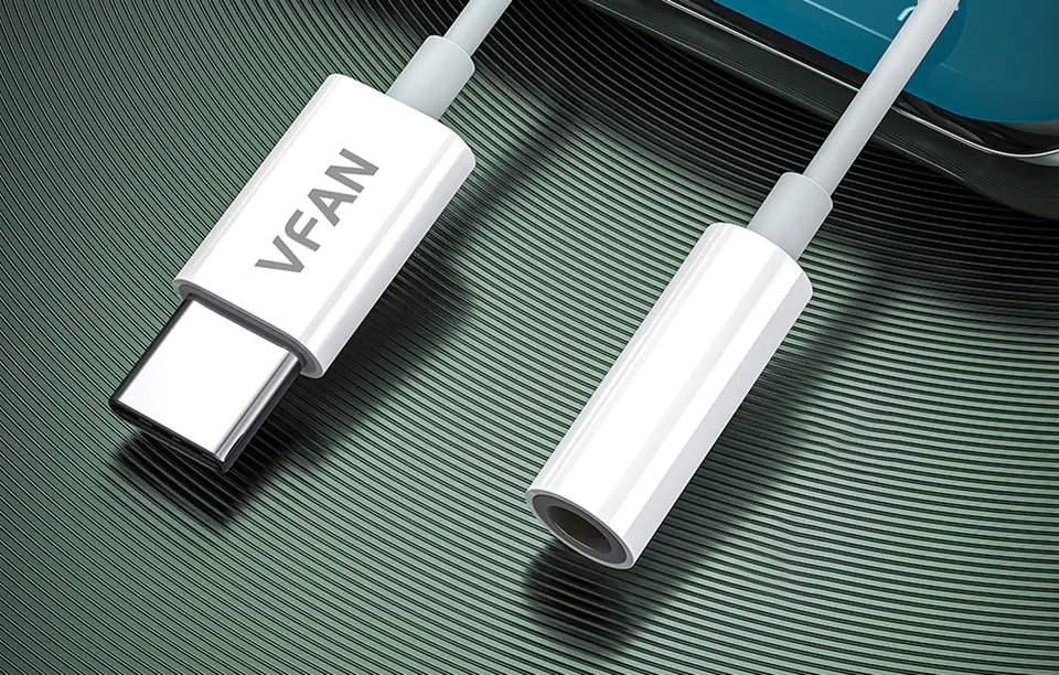 Kabel VFAN L08 USB-C do mini jack 3.5mm AUX, 10cm (biały)