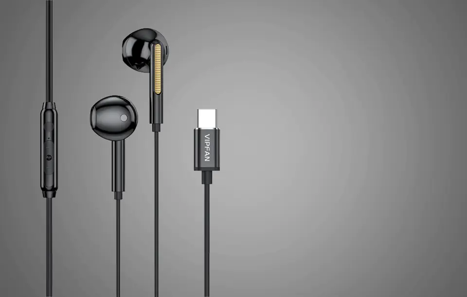 Słuchawki douszne przewodowe Vipfan M11, USB-C (czarne)