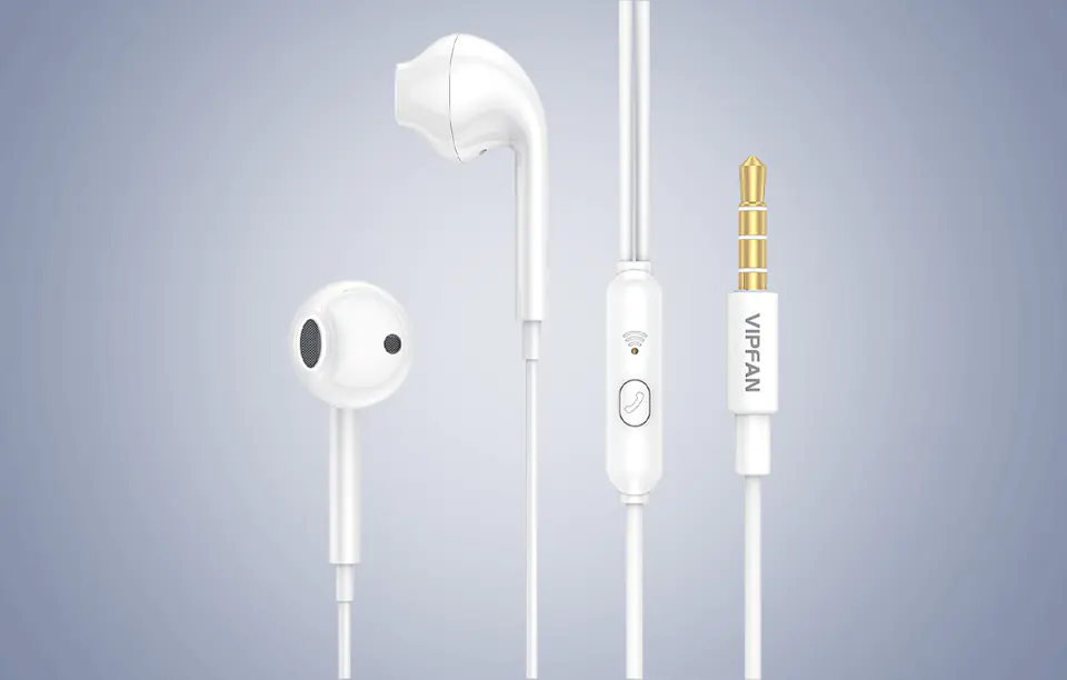 Vipfan M15 wired earbuds, 3.5mm jack, 1m (white)