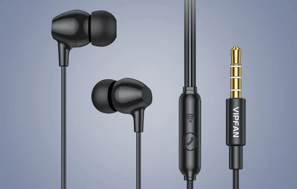 Vipfan M16 in-ear wired headphones, 3.5mm jack, 1m (black)