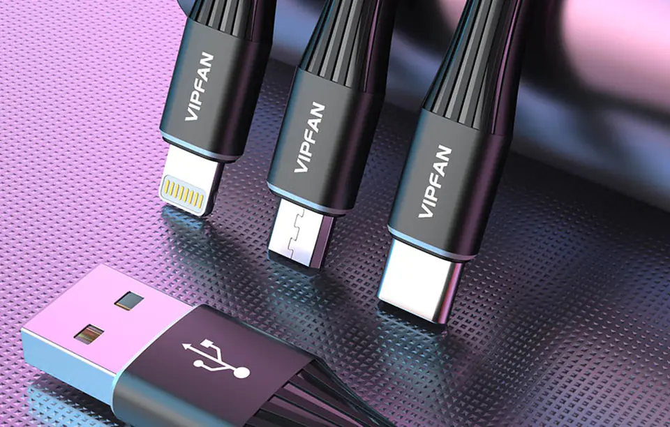 Vipfan X16 3in1 USB-C / Lightning / Micro 3.5A 1.5m USB Cable (Black)