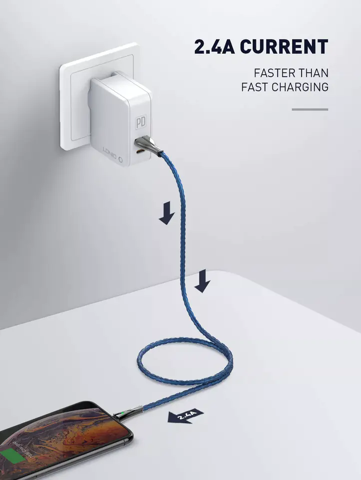 LDNIO USB-A/MICRO-USB CABLE LED 1m grey LS461M