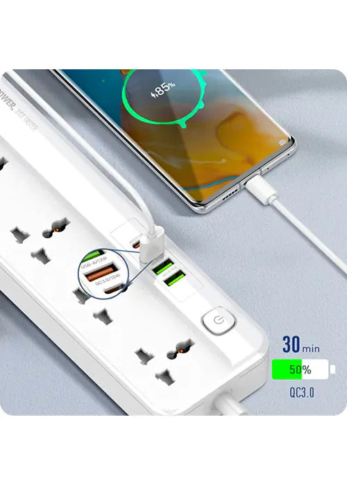Power strip with charger 5 AC 1 USB-C 3 USB