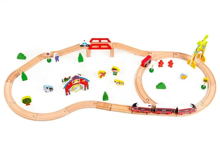 Wooden railway track battery operated train Ecotoys