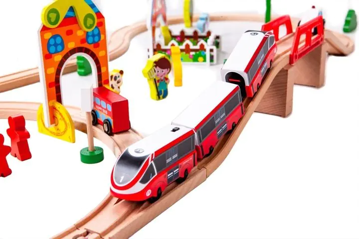 Wooden railway track battery operated train Ecotoys