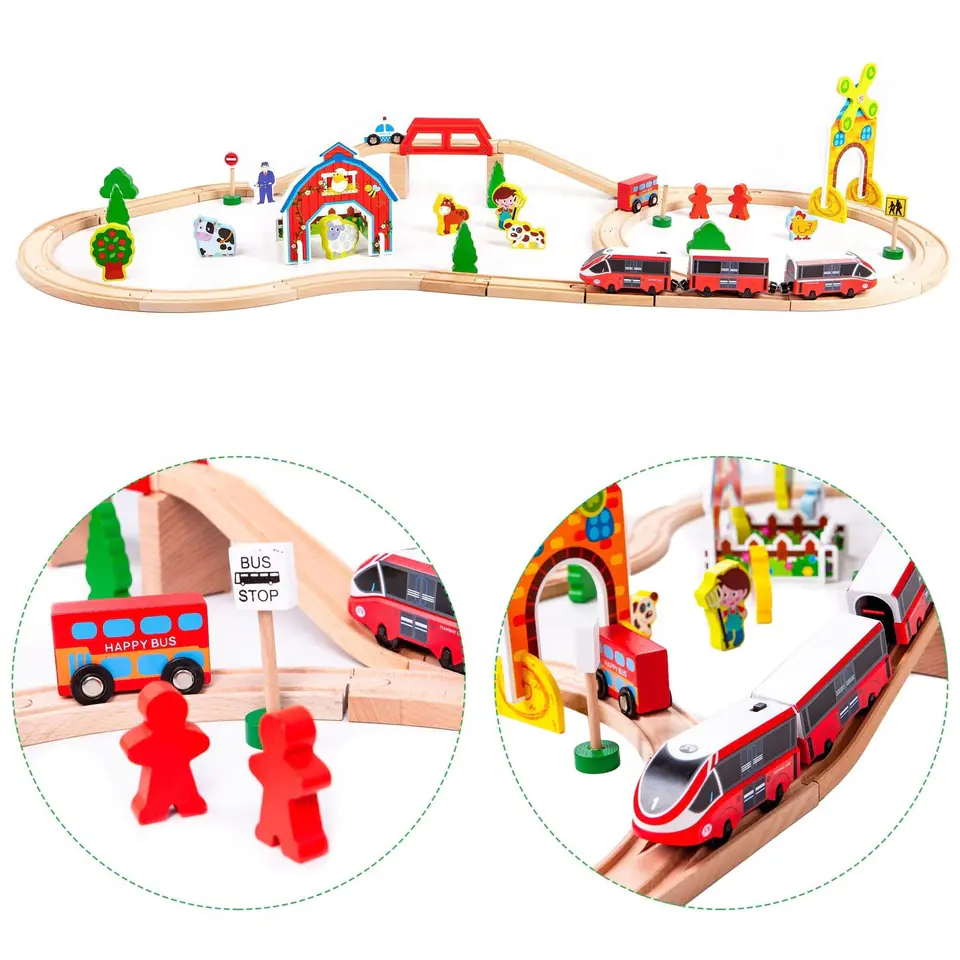 Wooden railway track battery operated train Ecotoys