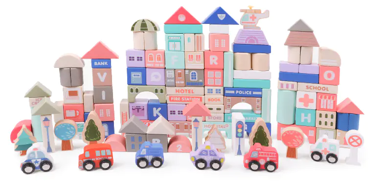 Wooden blocks educational city with mat 115 pcs