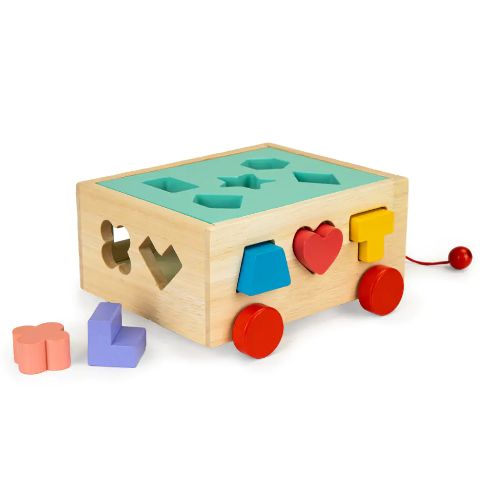 Wooden sorter trolley with blocks - educational cube for children