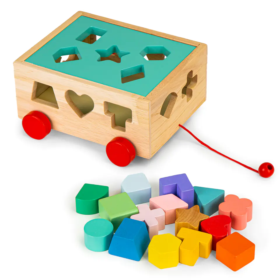 Wooden sorter trolley with blocks - educational cube for children