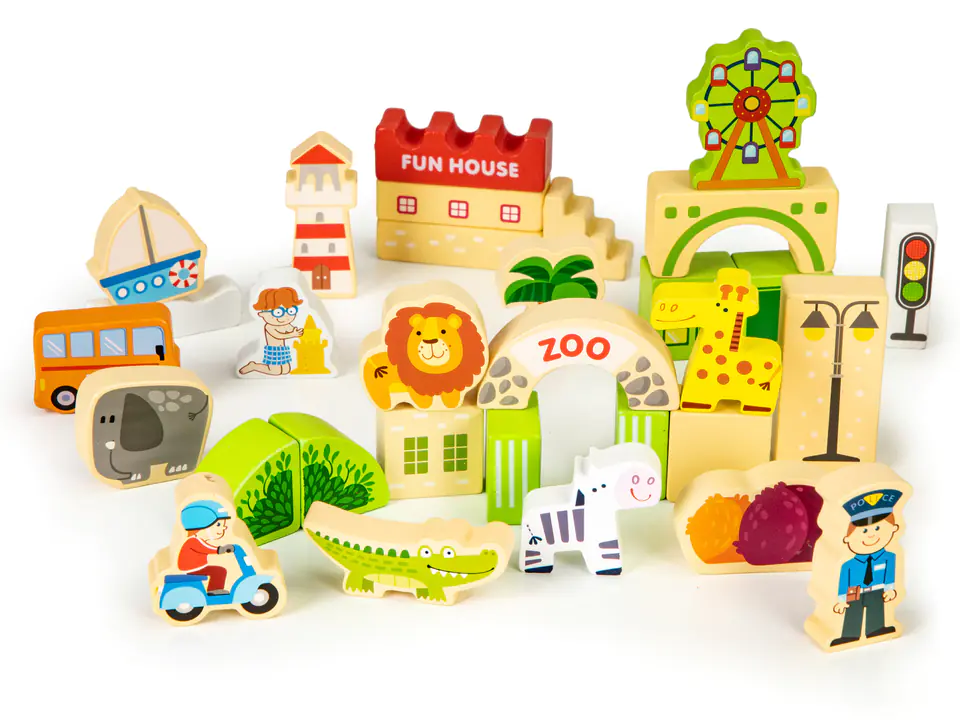 Wooden educational blocks city zoo 120 el.