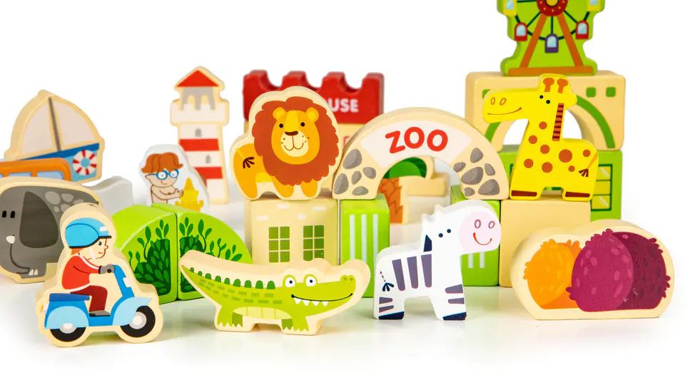 Drewniane klocki edukayjne miasto zoo 120 el. ECOTOYS