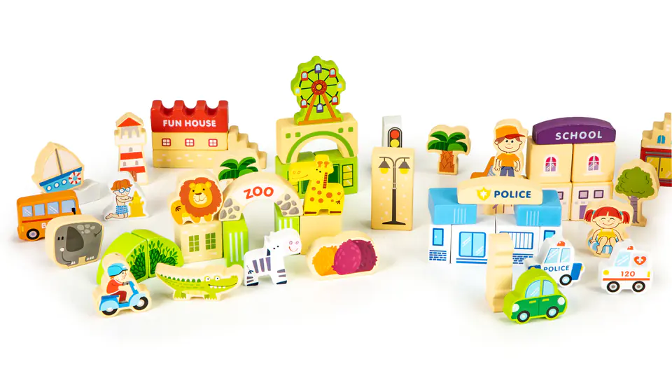 Wooden educational blocks city zoo 120 el.