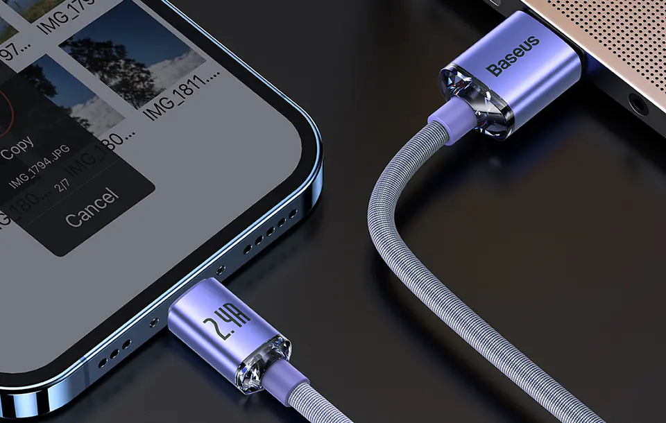 USB cable for Lightning Baseus Crystal Shine, 2.4A, 2m (purple)