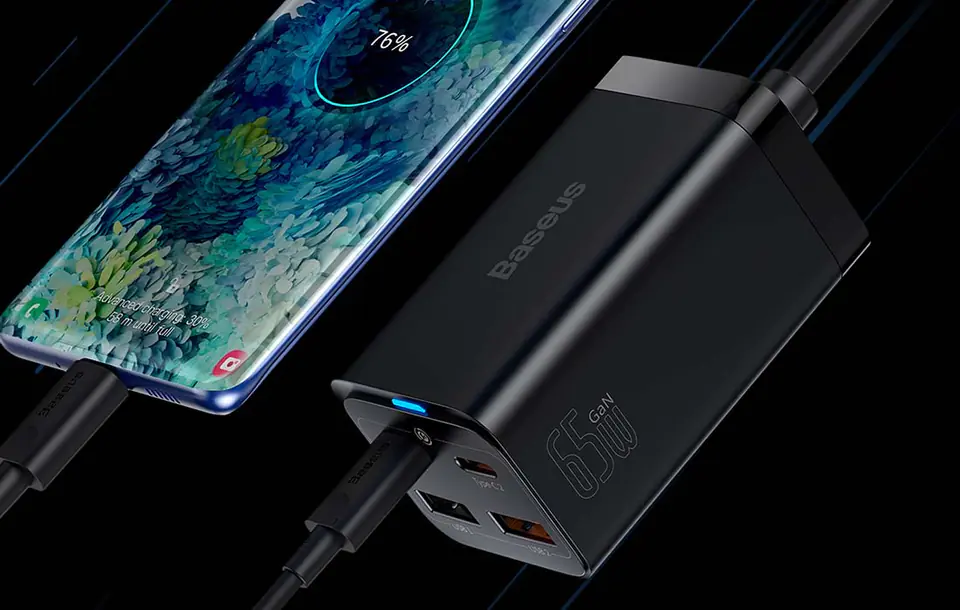 Ładowarka sieciowa Baseus GaN3 Pro, 2x USB-C, 2x USB, 65W (czarna)