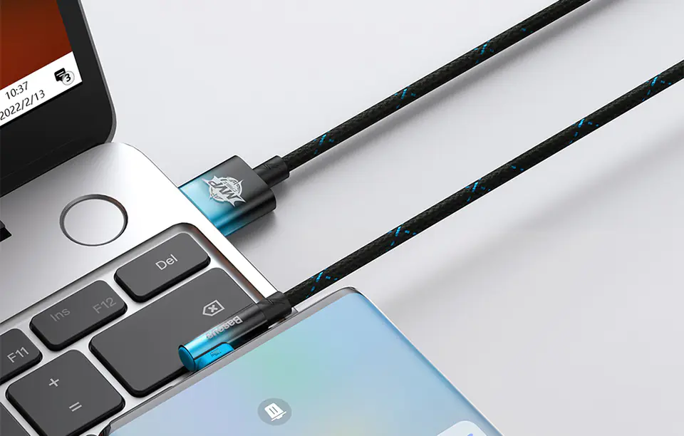 Kabel USB do USB-C kątowy Baseus Elbow 1m 100W (czarno-niebieski)