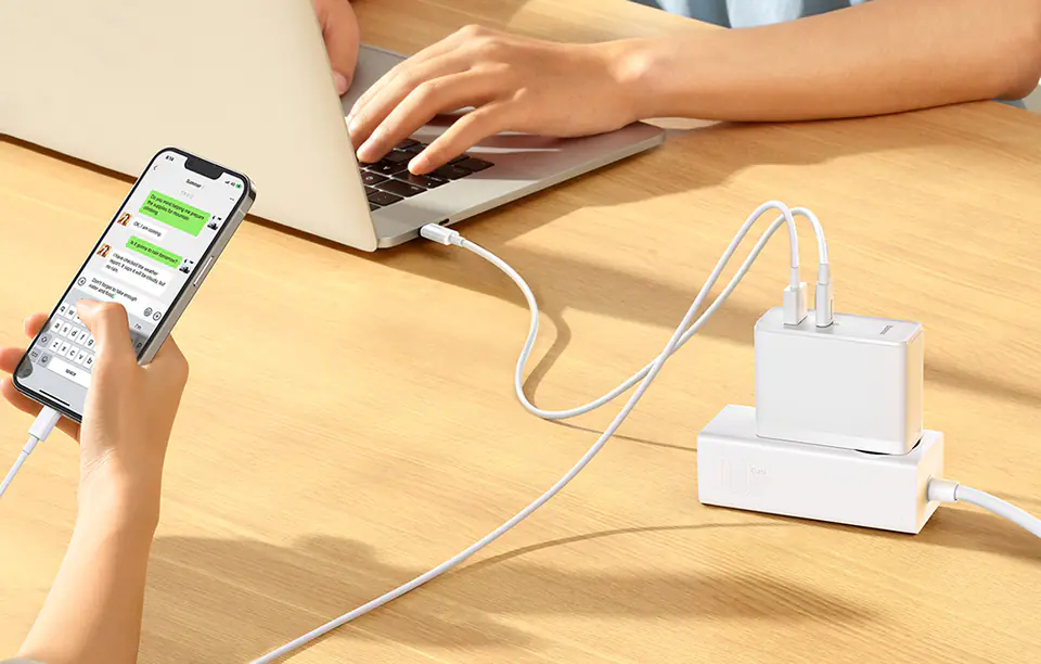 Ładowarka sieciowa Baseus GaN5 Pro,  USB-C + USB, 100W + kabel (biała)