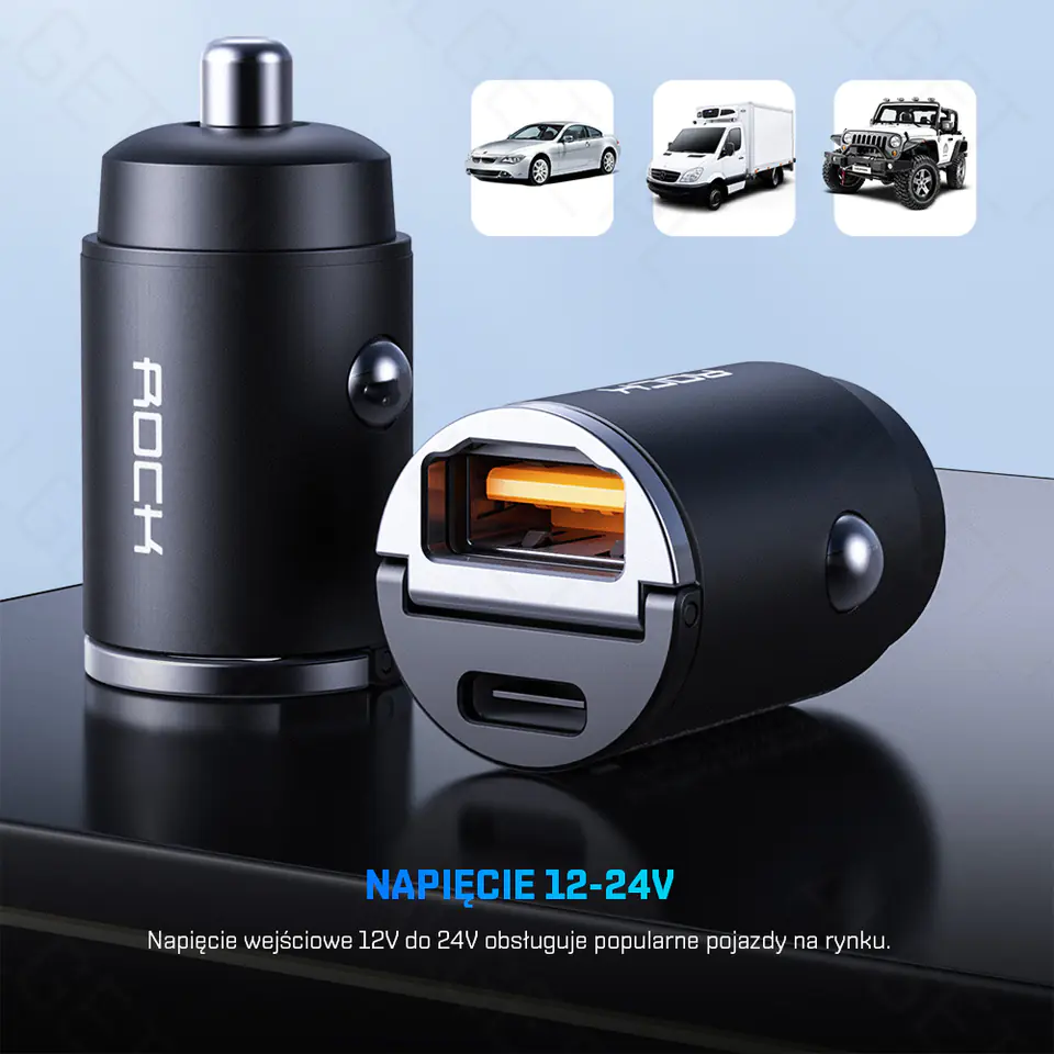 ROCK H15 Car charger USB-A USB-C PD 30W