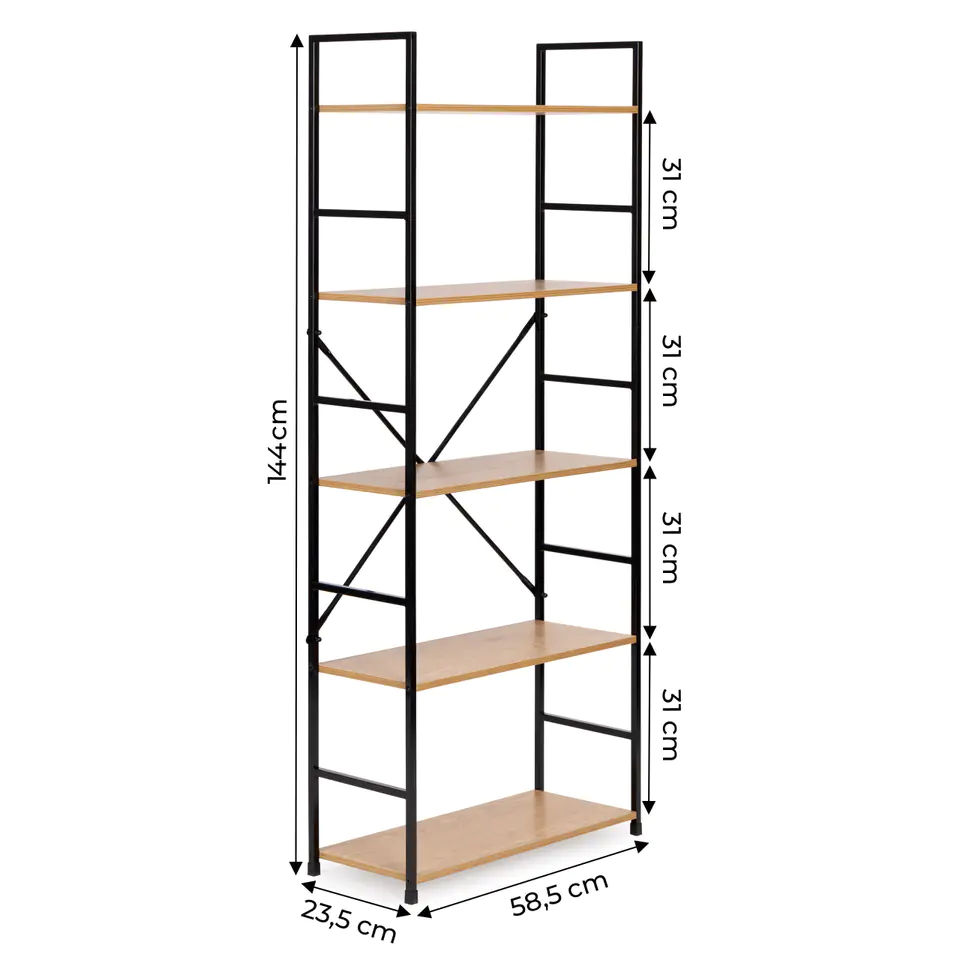 Regał drewniany szeroki nowoczesny LOFT 5 półek ModernHome