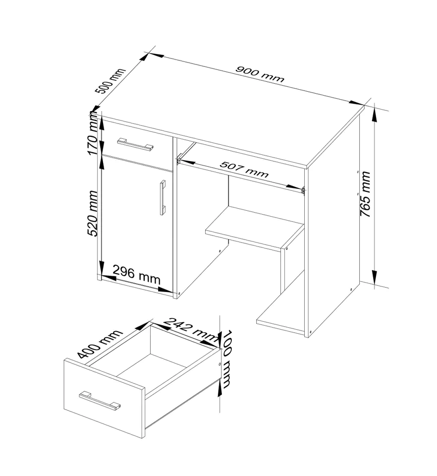 JAY desk 90 cm - white-graphite grey - 1 drawer 1 door