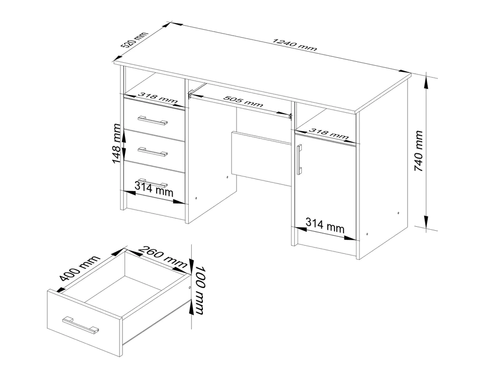 ANA Desk 124 cm - white-cappuccino gloss