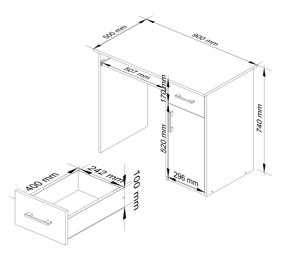 PIN DESK 90 cm SONOMA FREESTANDING