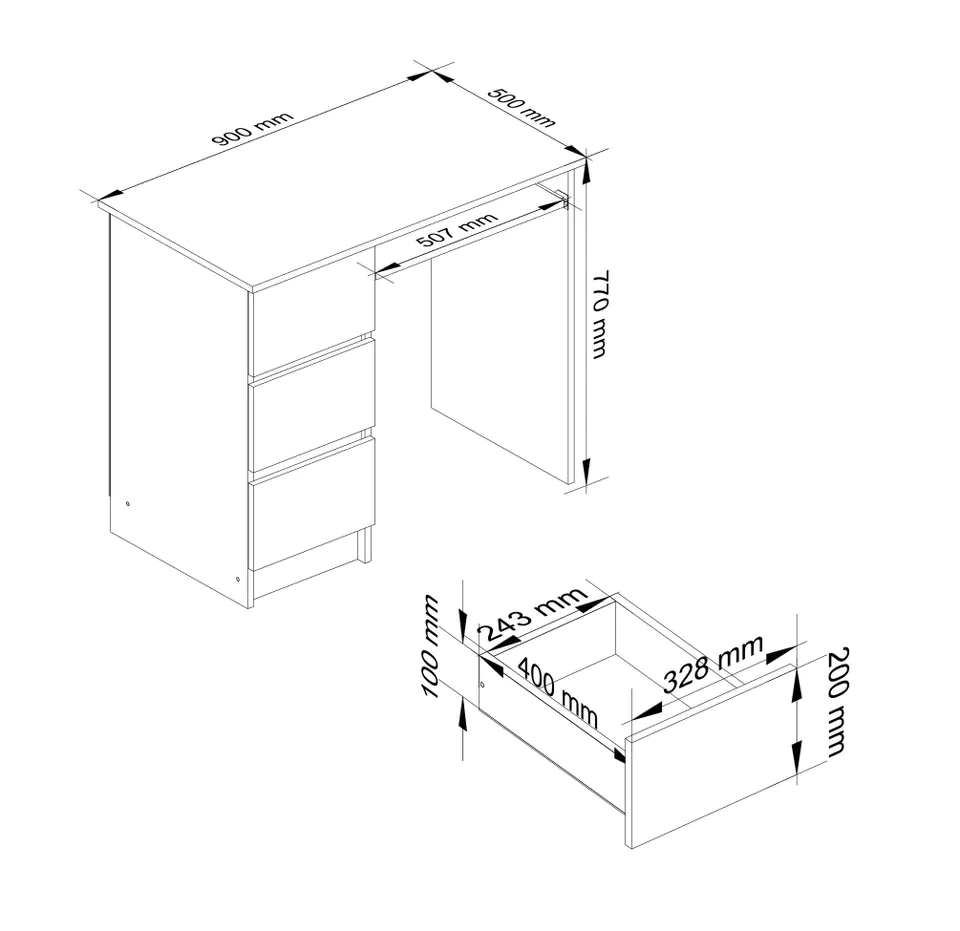 Computer desk A-6 90 cm left - white-cappuccino gloss - 3 drawers