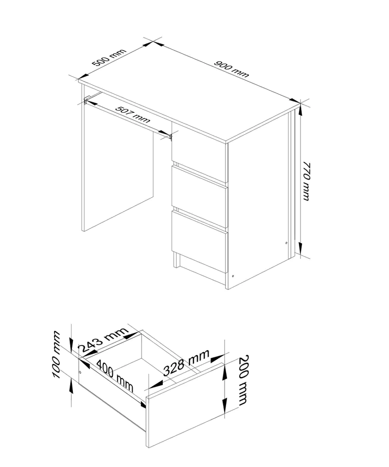 Computer desk A-6 90 cm right - white-cappuccino gloss - 3 drawers