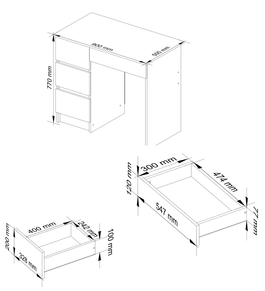 COMPUTER DESK A-7 90 cm LEFT WHITE / GRAPHITE GLOSS