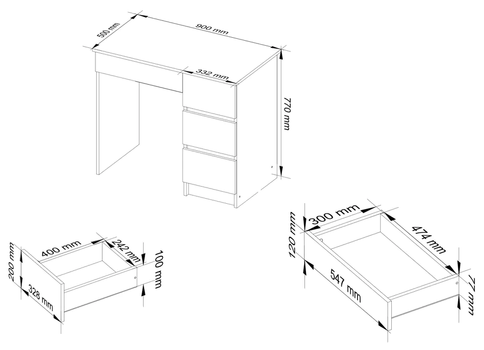 Computer desk A-7 90 cm right - white-graphite gray