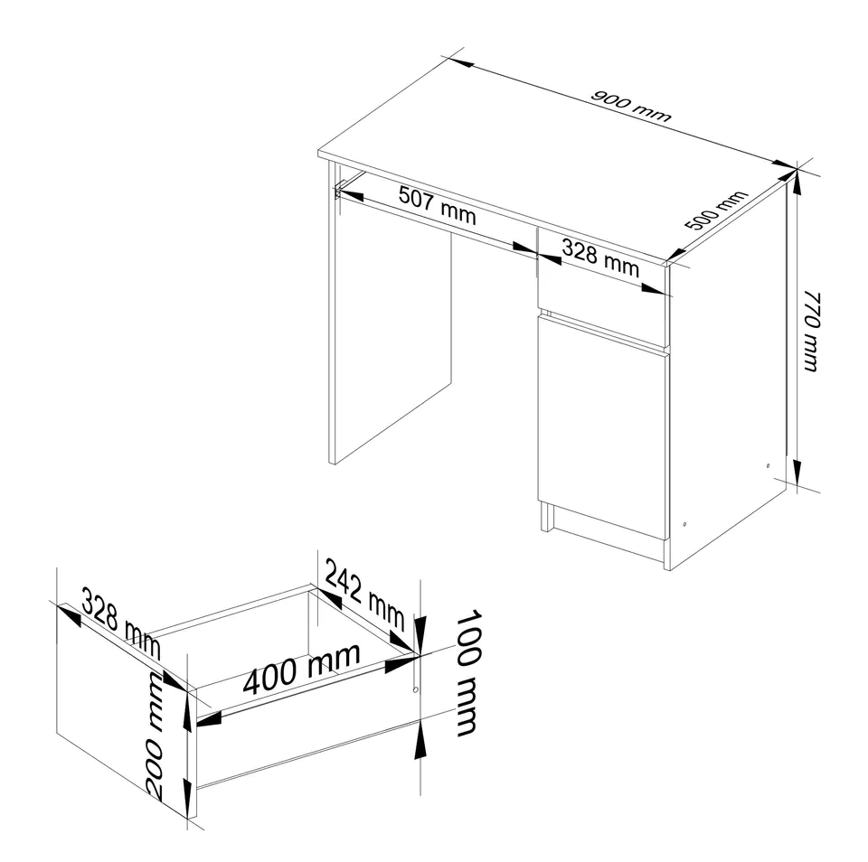 Computer desk 90 cm Right pixel - oak craft-white