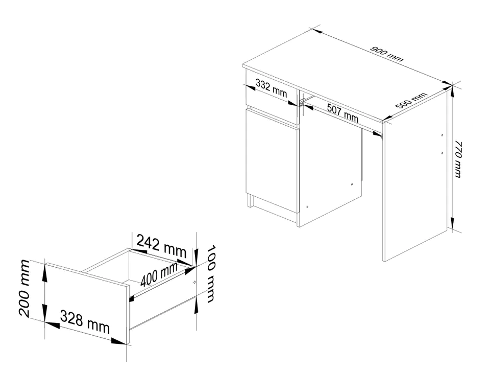 COMPUTER DESK 90 cm PIXEL LEFT WHITE / GRAPHITE GLOSS