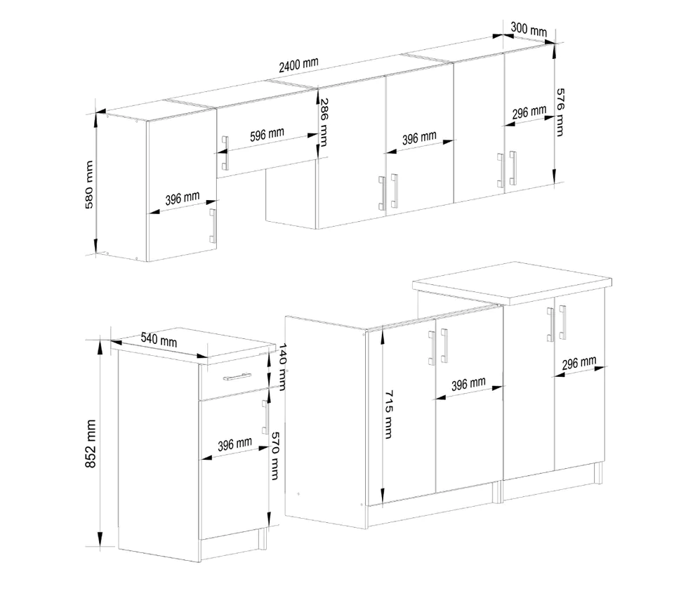 KITCHEN SET LIMA 2.4M WHITE/SONOMA OAK