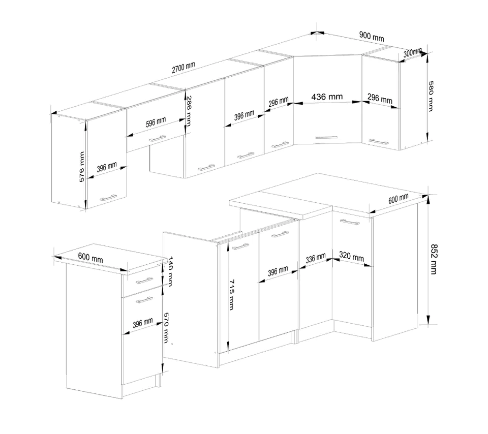 KITCHEN FURNITURE CORNER SET OLIWIA 3M WHITE