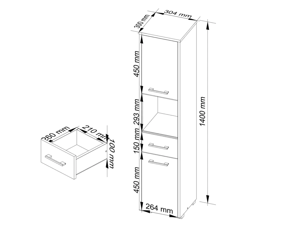 BATHROOM SHELVING POST FIN 2D 1SZ 1W WHITE / BLACK GLOSS