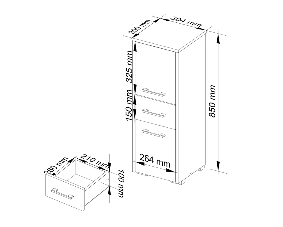 Cabinet - post bathroom shelving FIN - white-graphite gray - 2 doors, 1 drawer