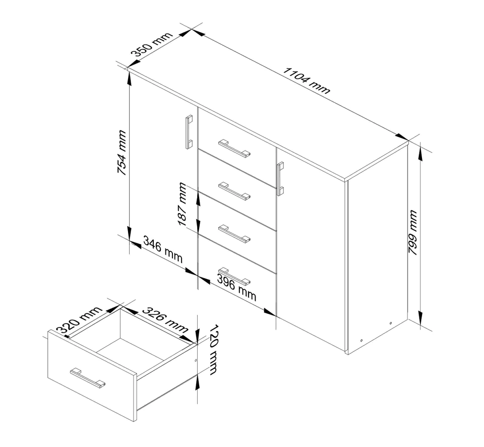 CHEST OF DRAWERS K 45 110 cm SONOMA / WHITE