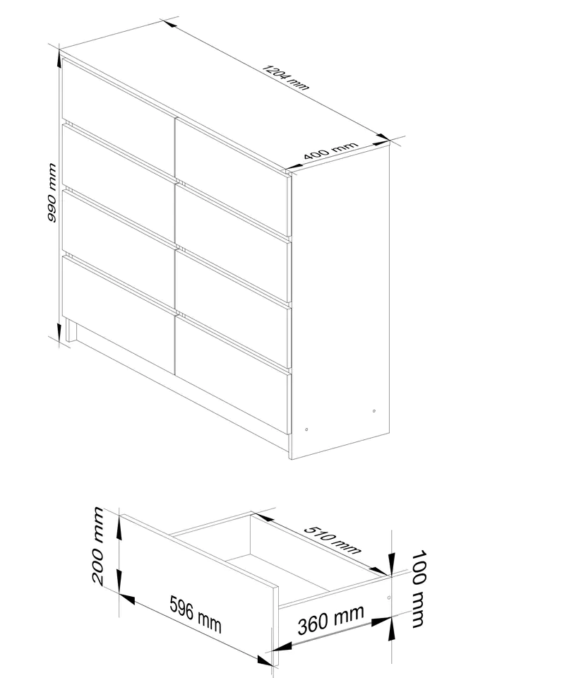 CHEST OF DRAWERS K 120 cm 8 DRAWERS SONOMA / WHITE