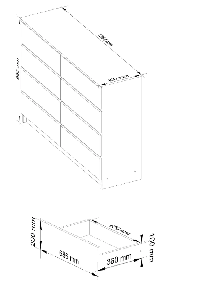 KOMODA K140 8SZ CLP GRAFIT POŁYSK