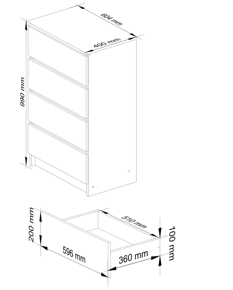 CHEST OF DRAWERS K 60 cm 4 DRAWERS ACRYLIC WHITE HIGH-GLOSS