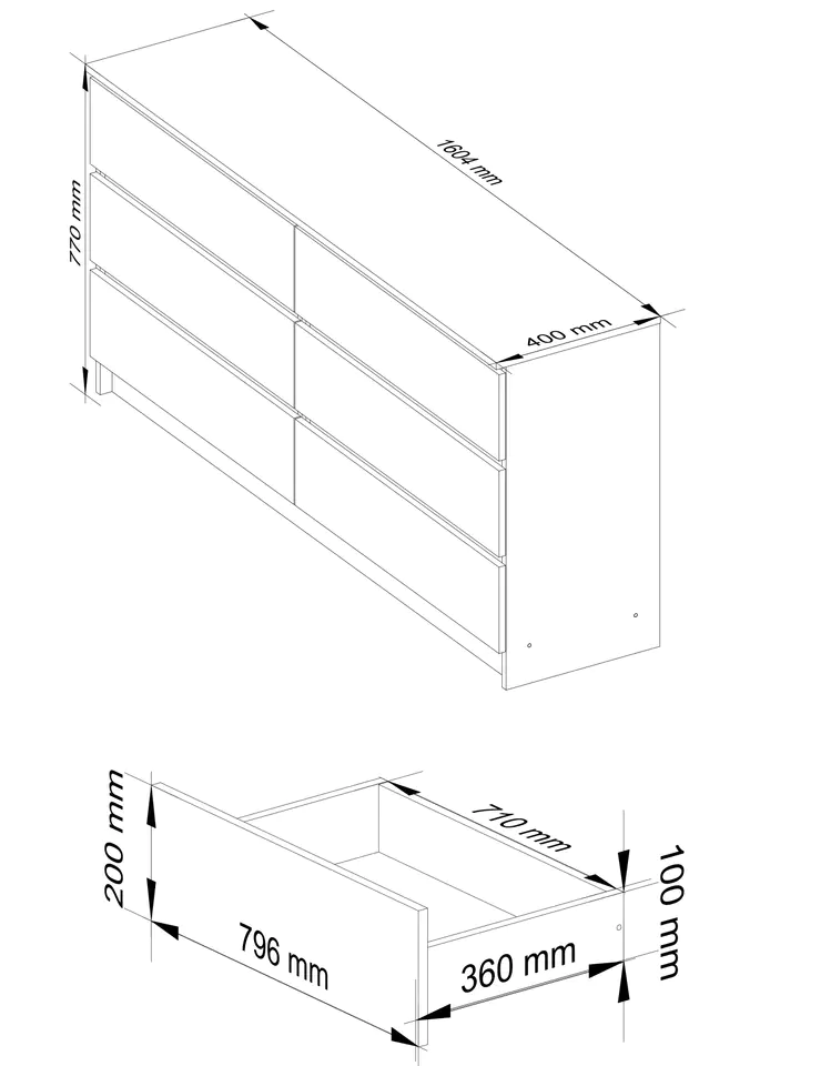 CHEST OF DRAWERS K 160 cm 6 DRAWERS ACRYLIC WHITE HIGH-GLOSS