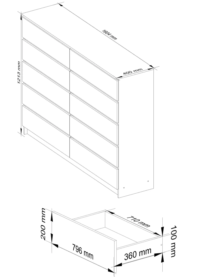 Living room chest of drawers K 160 cm 10 drawers - high-gloss white cappuccino