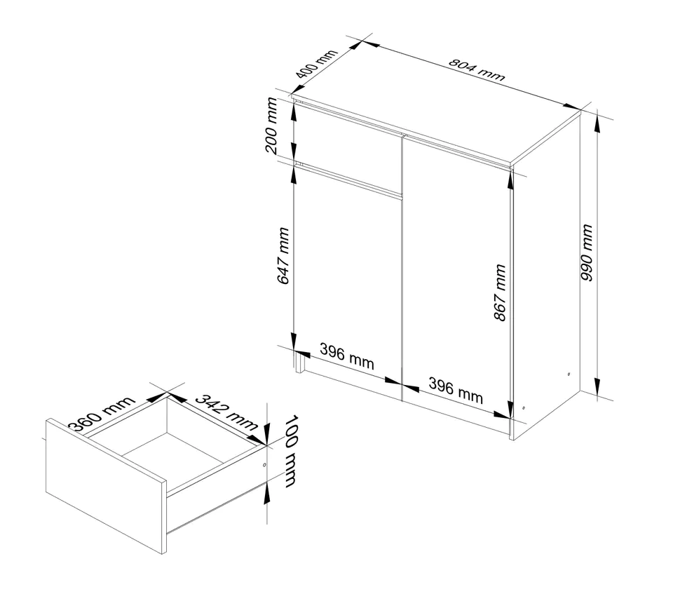 CHEST OF DRAWERS K 80 cm 2 DOORS 1 DRAWER WHITE / METALLIC GLOSS