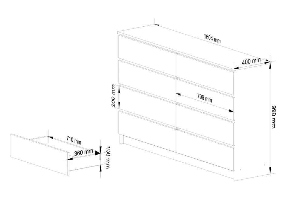 Living room chest of drawers K 160 cm 8 drawers - sonoma oak-white