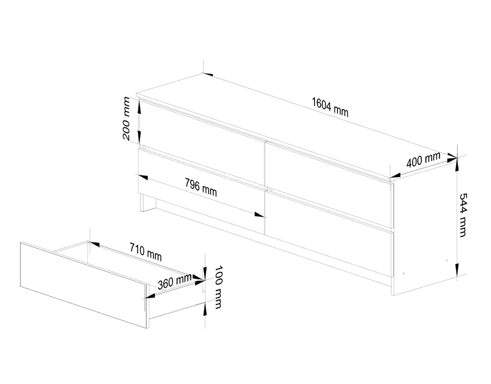 Chest of drawers K 160 cm 4 drawers - white-graphite grey