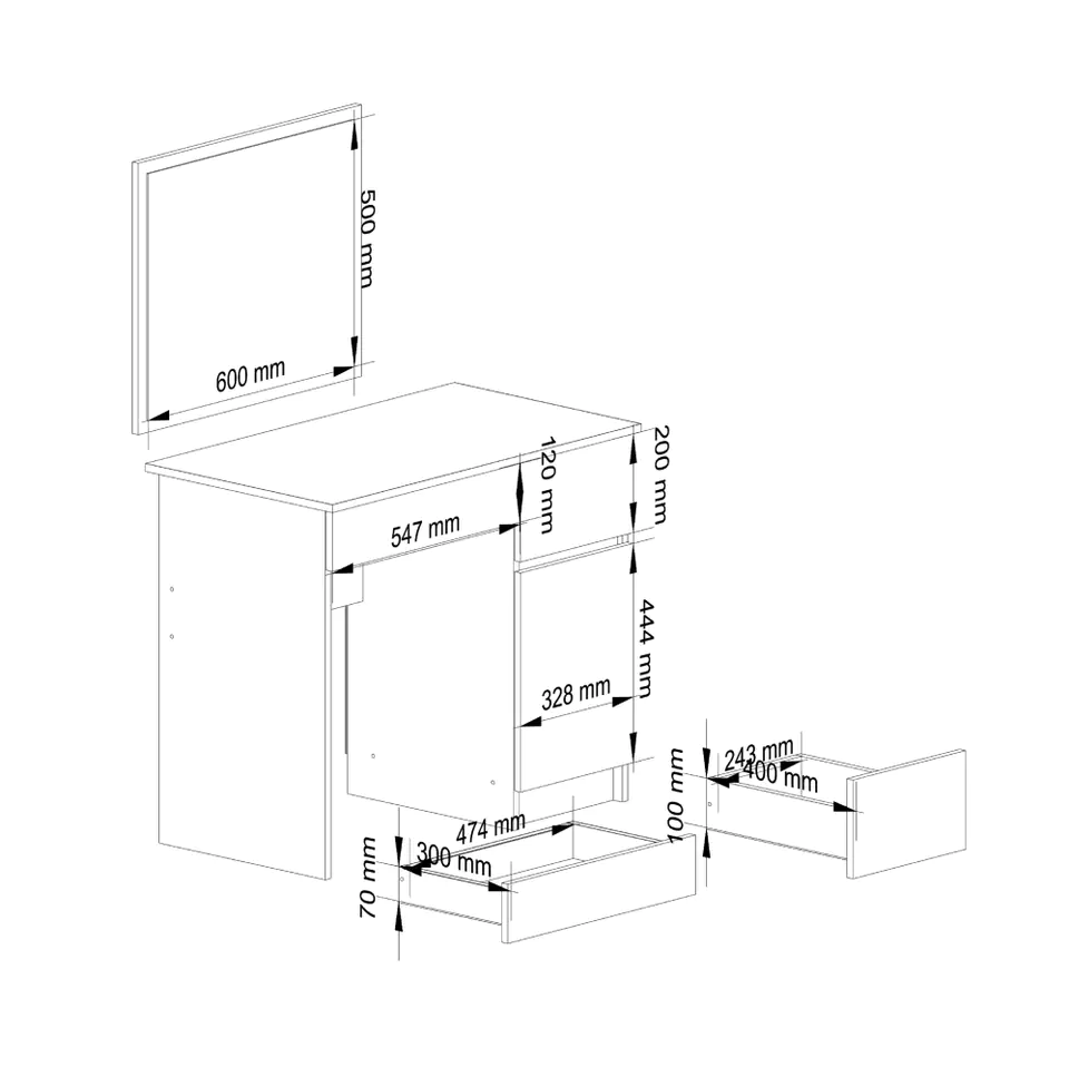 COSMETIC DRESSING TABLE WITH MIRROR P-2/SL 500x600 RIGHT WHITE