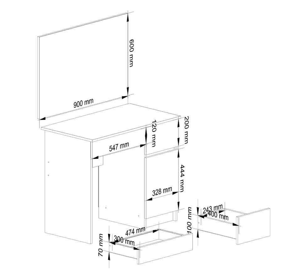 Toaletka z lustrem CLP P-2/SL 900x600 PRAWA DĄB CRAFT / BIAŁA