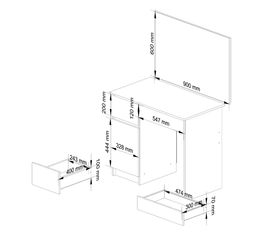 Toaletka z lustrem CLP P-2/SL 900x600 LEWE DĄB CRAFT / BIAŁA