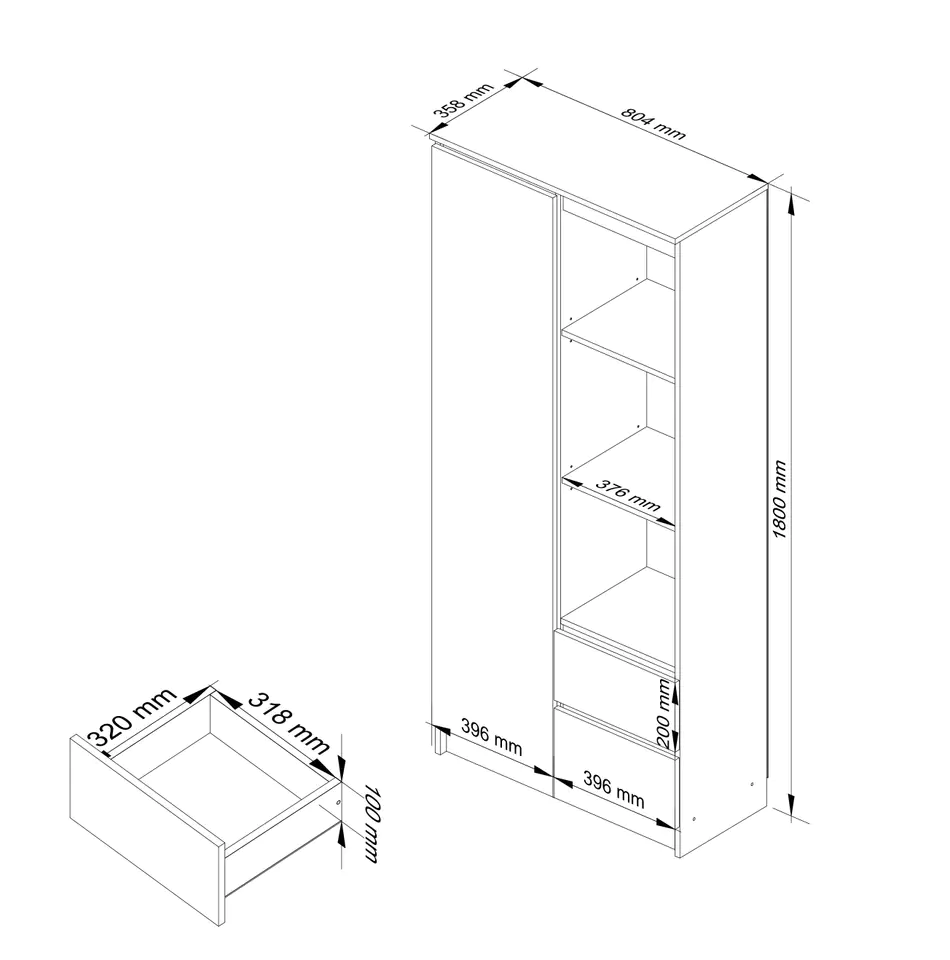 OFFICE SHELVING R 80 cm CLP R11 WHITE / GLOSS BLACK