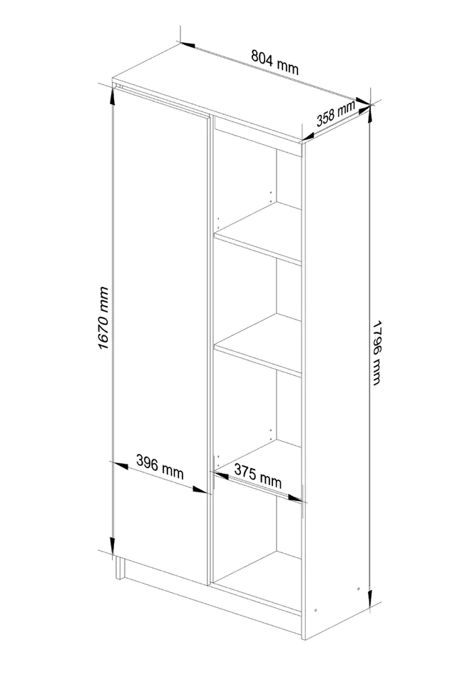 REGAŁ BIUROWY R 80 cm CLP 1 DRZWI 4 PÓŁKI BIAŁY / GRAFIT POŁYSK