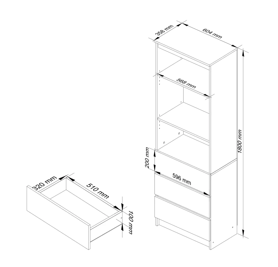 REGAŁ BIUROWY R 60 cm CLP 3 SZUFLADY 2 PÓŁKI BIAŁY / BIAŁY POŁYSK